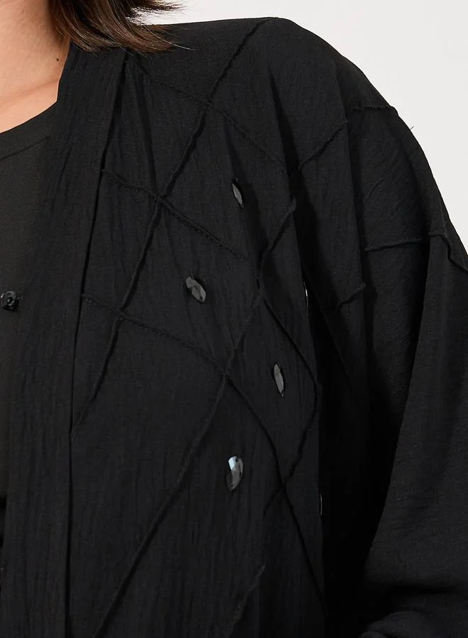 Styli Pintuck Embroidery Abaya with Stone Embellishment