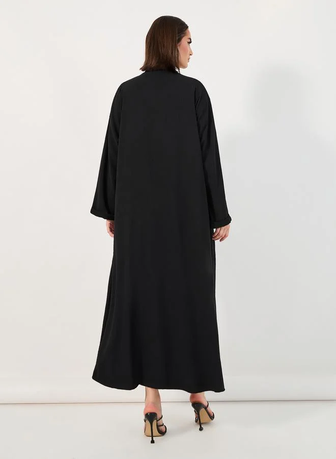 Styli Pintuck Embroidery Abaya with Stone Embellishment