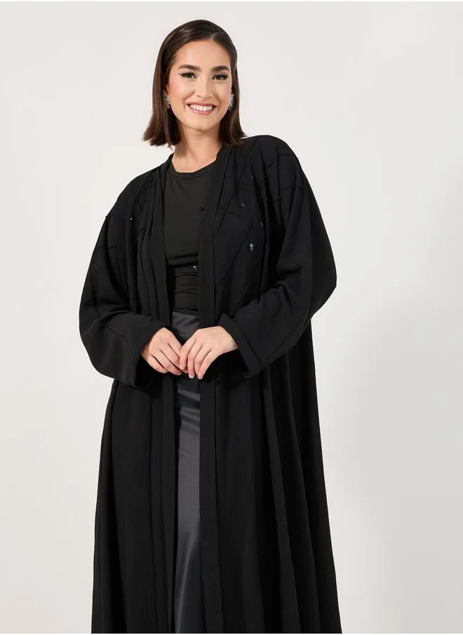 Styli Pintuck Embroidery Abaya with Stone Embellishment