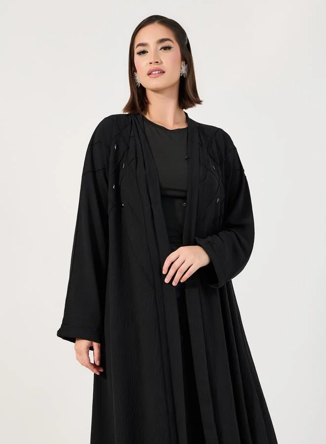 Styli Pintuck Embroidery Abaya with Stone Embellishment