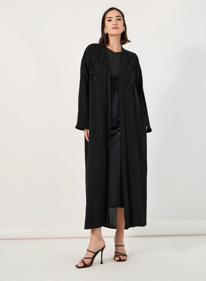Styli Pintuck Embroidery Abaya with Stone Embellishment