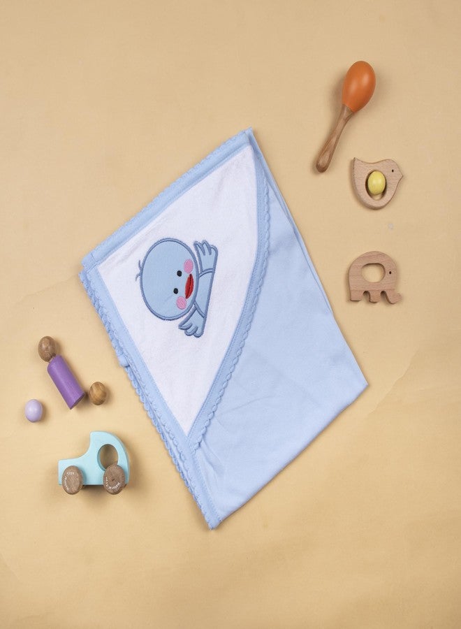 Tinycare Cotton Bath Hooded Towel for New Born, Extra Soft Terry Fabric Printed Towel for Kids/Toddler/Infants 72 x 72cm, Quick Absorbent, Reusable Napkins Bathing Towels (Blue- 1P) 0-12 Months - Image 2