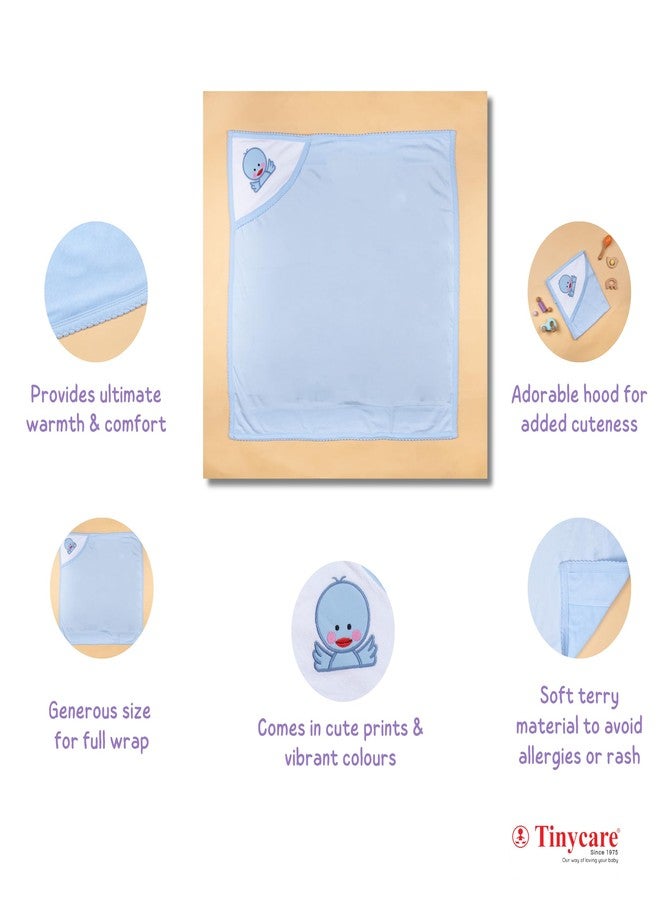 Tinycare Cotton Bath Hooded Towel for New Born, Extra Soft Terry Fabric Printed Towel for Kids/Toddler/Infants 72 x 72cm, Quick Absorbent, Reusable Napkins Bathing Towels (Blue- 1P) 0-12 Months - Image 5