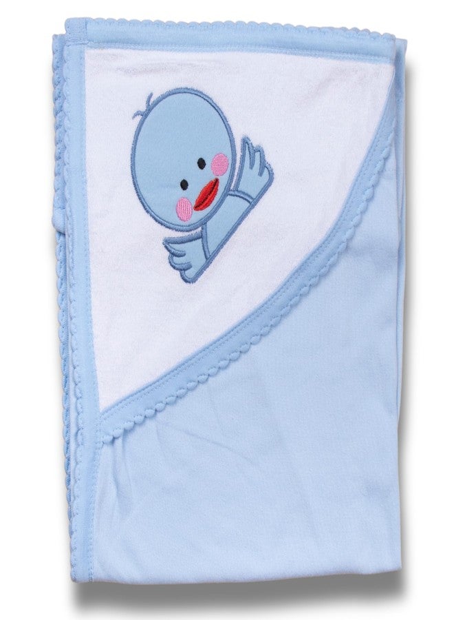 Tinycare Cotton Bath Hooded Towel for New Born, Extra Soft Terry Fabric Printed Towel for Kids/Toddler/Infants 72 x 72cm, Quick Absorbent, Reusable Napkins Bathing Towels (Blue- 1P) 0-12 Months - Image 1