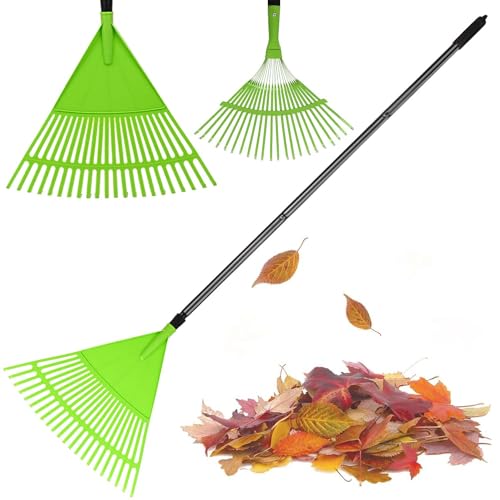 OUTO Telescopic Rake Set Adjustable Garden Broom (46 to 61 inches) Long Handle with 3 Heads for Quick Clean Up of Lawn Yard Leaf & Roof - Image 1