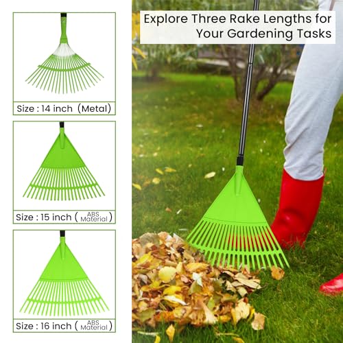 OUTO Telescopic Rake Set Adjustable Garden Broom (46 to 61 inches) Long Handle with 3 Heads for Quick Clean Up of Lawn Yard Leaf & Roof - Image 4