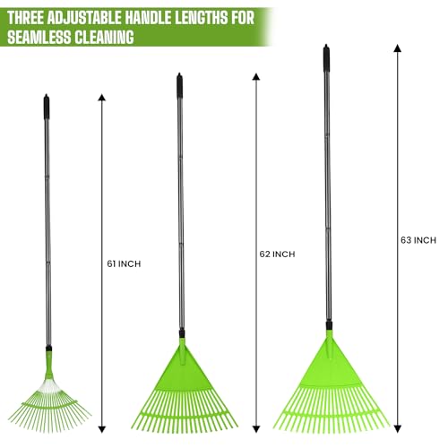 OUTO Telescopic Rake Set Adjustable Garden Broom (46 to 61 inches) Long Handle with 3 Heads for Quick Clean Up of Lawn Yard Leaf & Roof - Image 3