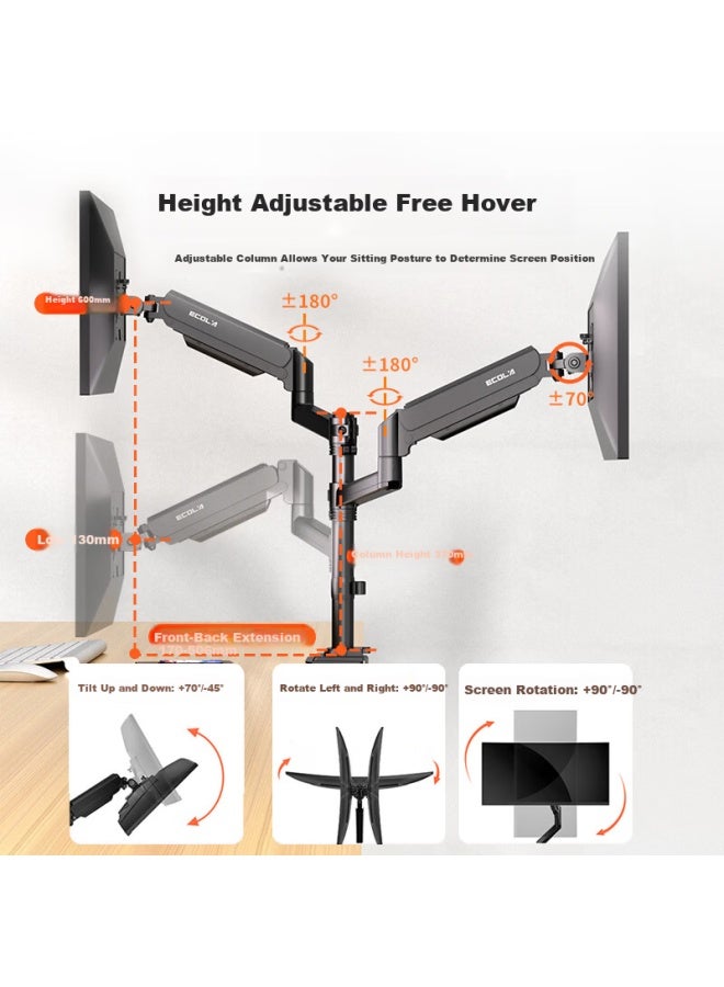 Ecola F42bk-cp Black Dual Arm Height Adjustable Monitor Stand - Image 5