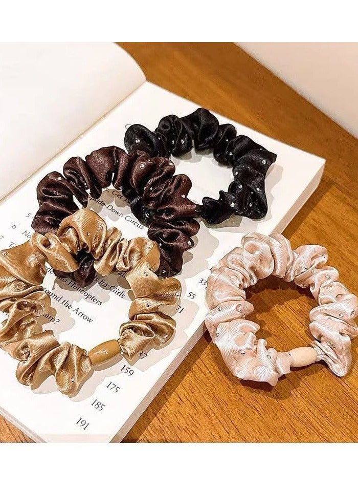 Goolsky 4 Pcs Silk Hair Scrunchies Soft & Comfortable Small Silk Scrunchy Skinny Hair Ties Bows Ropes Elastics Ponytail Holders for Women Girls Hair Accessories - Image 1