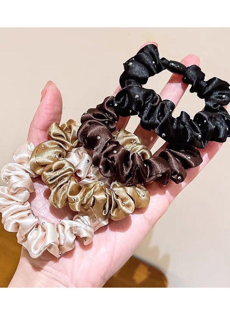 Goolsky 4 Pcs Silk Hair Scrunchies Soft & Comfortable Small Silk Scrunchy Skinny Hair Ties Bows Ropes Elastics Ponytail Holders for Women Girls Hair Accessories - Image 3