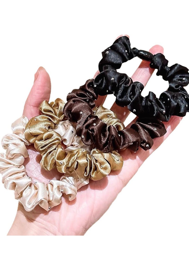 Goolsky 4 Pcs Silk Hair Scrunchies Soft & Comfortable Small Silk Scrunchy Skinny Hair Ties Bows Ropes Elastics Ponytail Holders for Women Girls Hair Accessories - Image 4