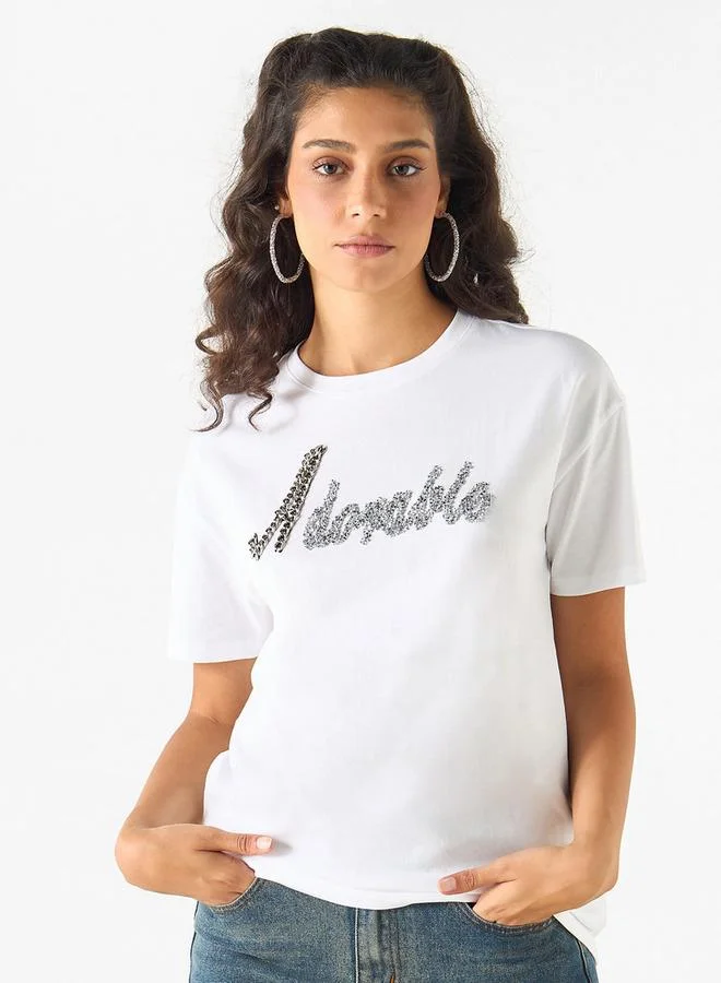 2Xtremz 2Xtremz Embellished T-shirt with Crew Neck and Short Sleeves