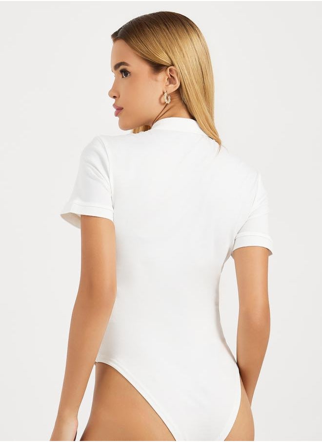Styli Embroidery Detail Polo Neck Knit Bodysuit  - Image 5
