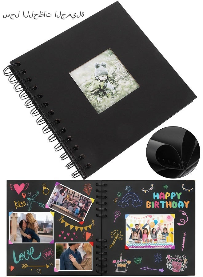 7 x 7 Inch Spiral Bound Scrapbook Album with 20 Sheets Thick Black Kraft Paper,Built in Front Photo Frame and Metal Coil Binding,DIY Memory Photo Book for Scrapbooking Wedding Travel Baby Shower Art Craft Projects - Image 1