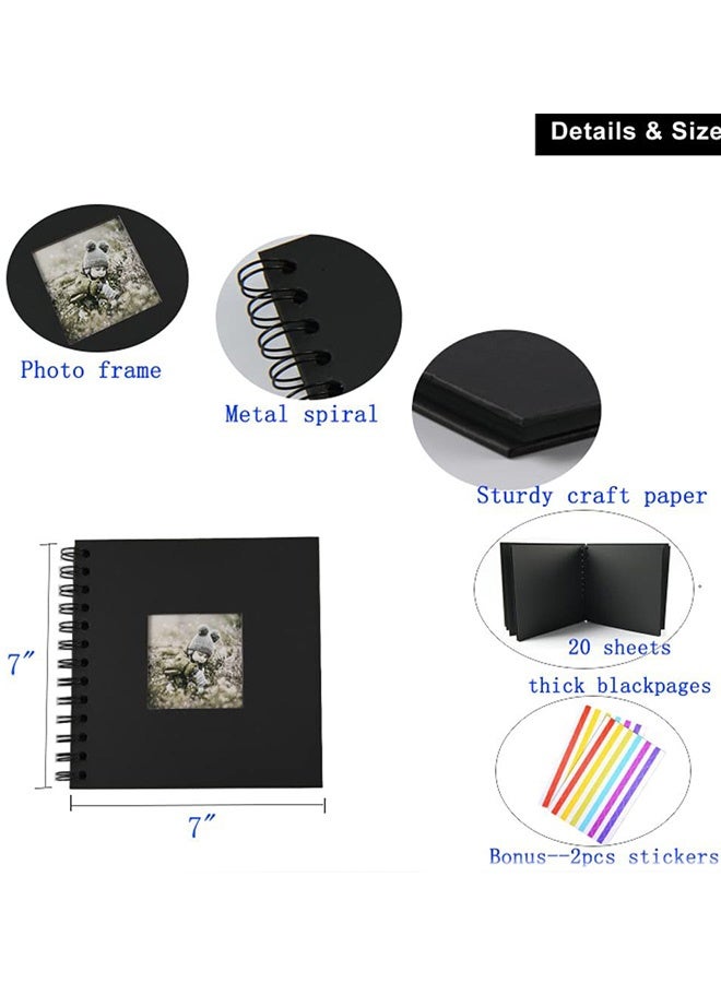 7 x 7 Inch Spiral Bound Scrapbook Album with 20 Sheets Thick Black Kraft Paper,Built in Front Photo Frame and Metal Coil Binding,DIY Memory Photo Book for Scrapbooking Wedding Travel Baby Shower Art Craft Projects - Image 3