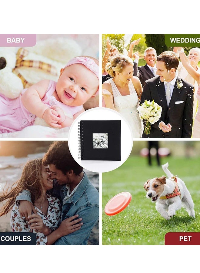 7 x 7 Inch Spiral Bound Scrapbook Album with 20 Sheets Thick Black Kraft Paper,Built in Front Photo Frame and Metal Coil Binding,DIY Memory Photo Book for Scrapbooking Wedding Travel Baby Shower Art Craft Projects - Image 4