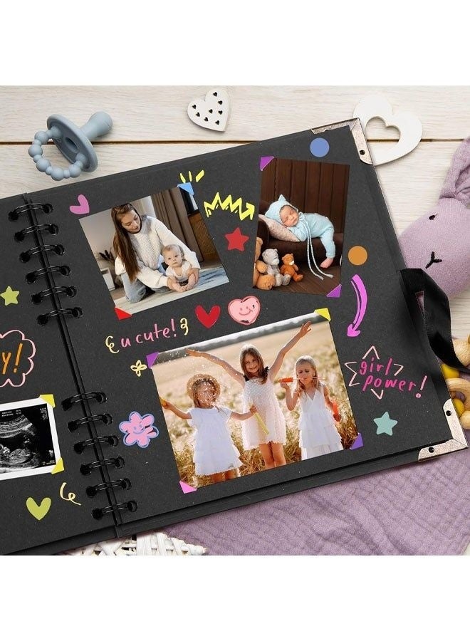 7 x 7 Inch Spiral Bound Scrapbook Album with 20 Sheets Thick Black Kraft Paper,Built in Front Photo Frame and Metal Coil Binding,DIY Memory Photo Book for Scrapbooking Wedding Travel Baby Shower Art Craft Projects - Image 2