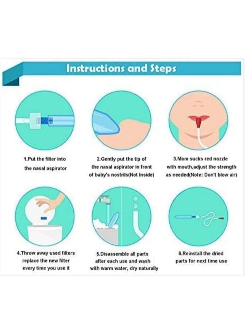 Chabeia Baby Nasal Aspirator Snot sucker (Blue) – Gentle Nose Cleaner with 24 Disposable Filters, Easy-to-Clean Design for Newborn Congestion Relief,BPA Free - Image 4