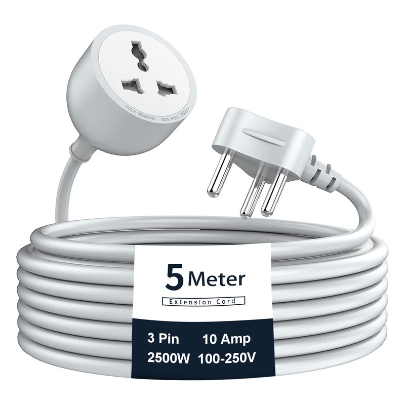 Hoteon Extension Board with 5 Meters Heavy Duty Long Wire Cord Single Outlet Socket 2500W 10A Expandable Electric Extension 3 pins Extension Cord for Indoor Outdoor Use 5M Grey1PCS - Image 1