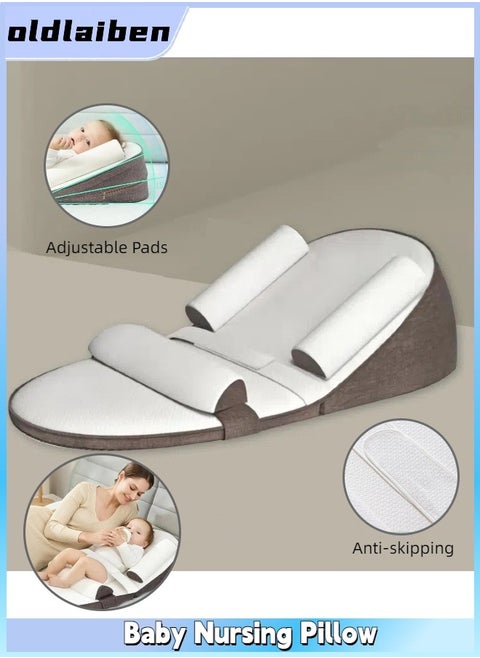 Baby Nursing Pillow, Multi-Functional Original Breastfeeding Pillows, Memory cotton Supportive Cushion, Anti Reflux Pillow, Relieves Vomiting Milk, Intestinal Colic, 0-30° Height Adjustable（Brown）