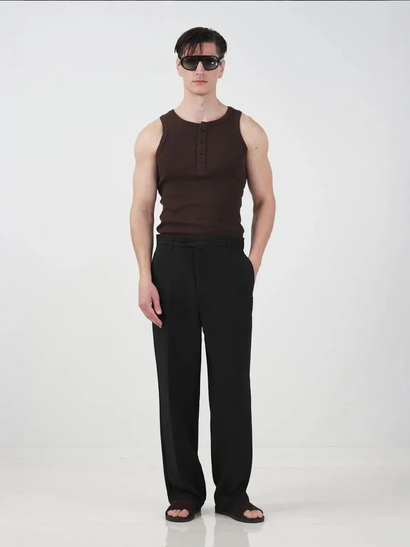جيستو GIESTO Mid Waist Straight Leg Tailored Trousers