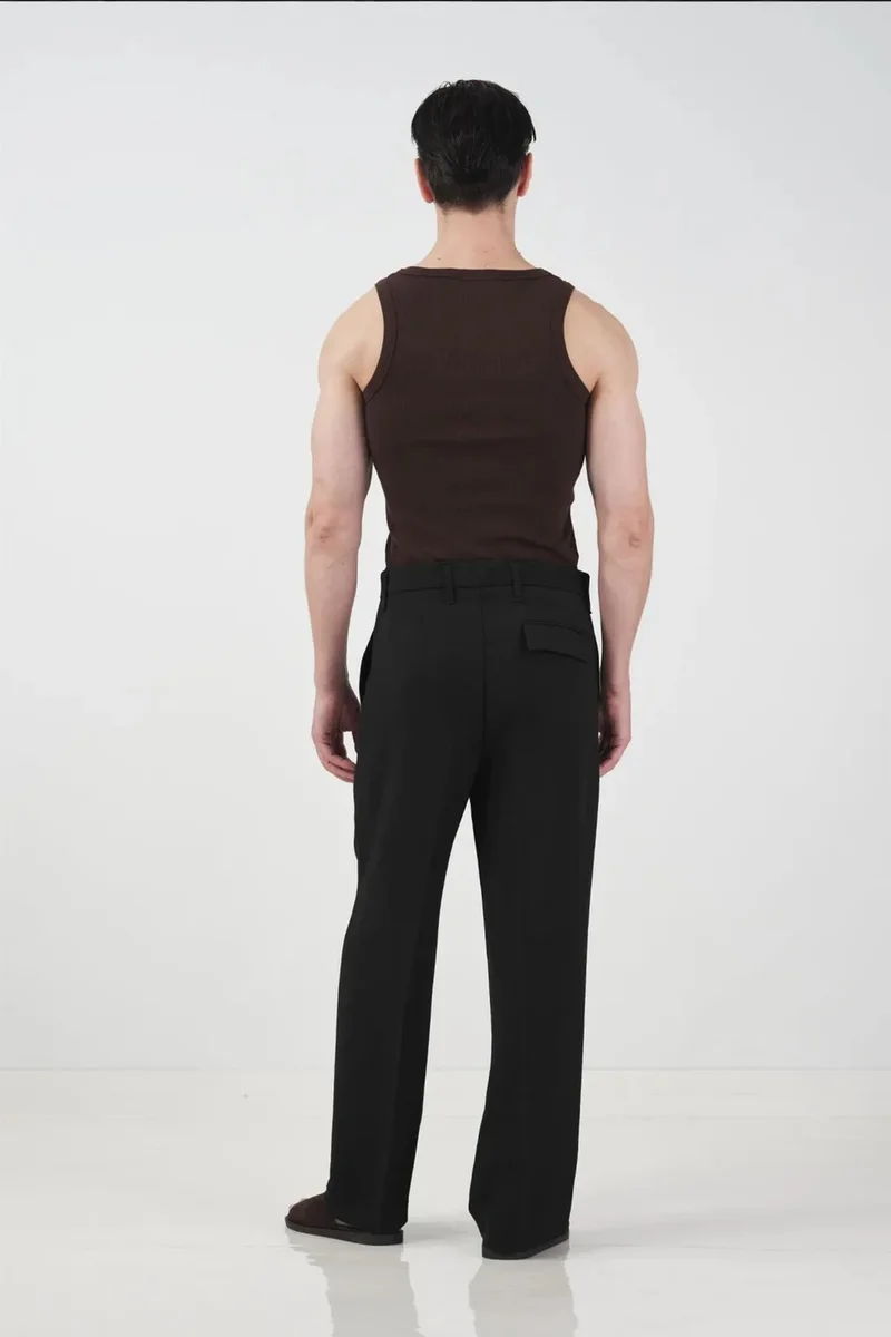 Giesto Black GIESTO Mid Waist Straight Leg Tailored Trousers for Men | Best Price UAE