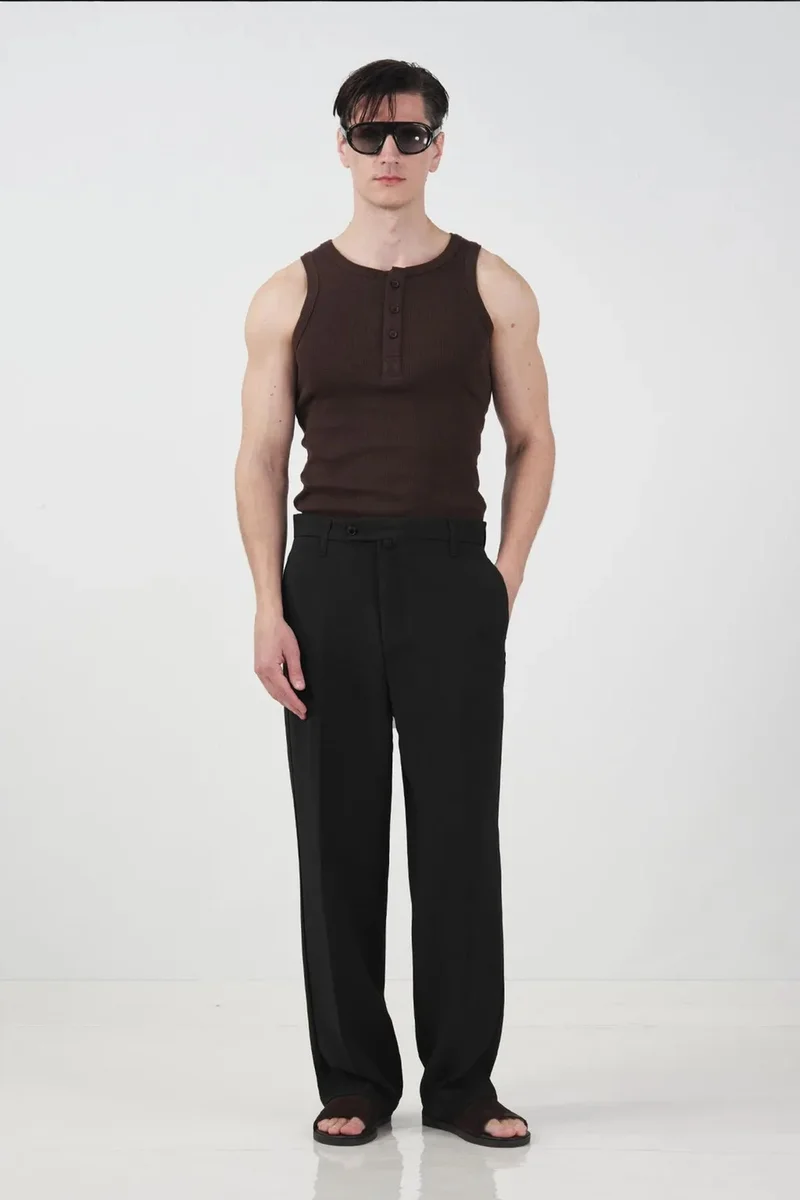 GIESTO Mid Waist Straight Leg Tailored Trousers