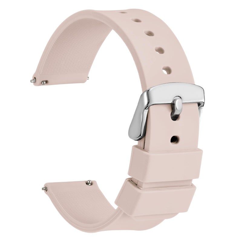 WOCCI 18mm Silicone Watch Band, Quick Release Rubber Replacement Strap with Silver Stainless Steel Buckle (Light Pink) - Image 1