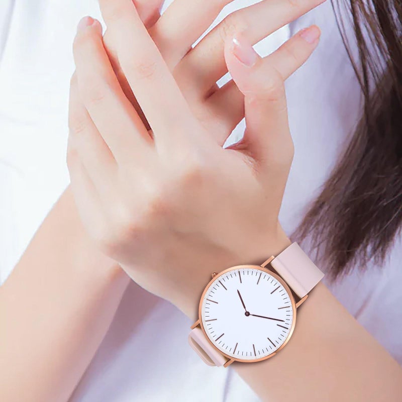 WOCCI 18mm Silicone Watch Band, Quick Release Rubber Replacement Strap with Silver Stainless Steel Buckle (Light Pink) - Image 2