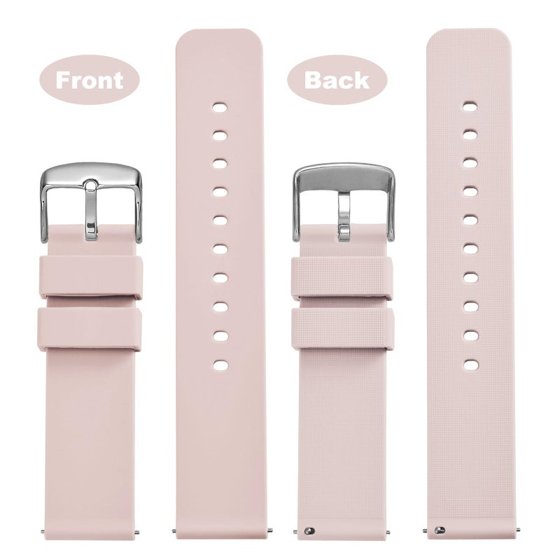 WOCCI 18mm Silicone Watch Band, Quick Release Rubber Replacement Strap with Silver Stainless Steel Buckle (Light Pink) - Image 4