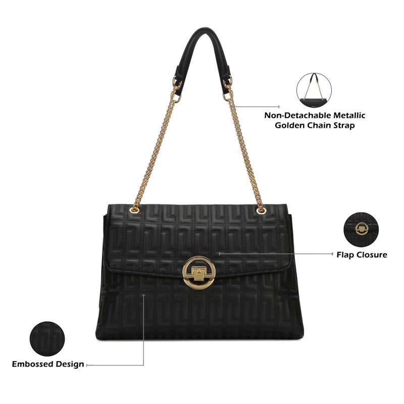 Lavie Luxe Women's Eden25 Flap Satchel (Black) - Image 4