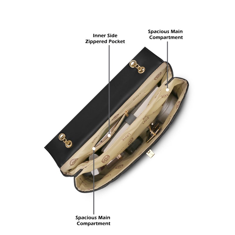 Lavie Luxe Women's Eden25 Flap Satchel (Black) - Image 3