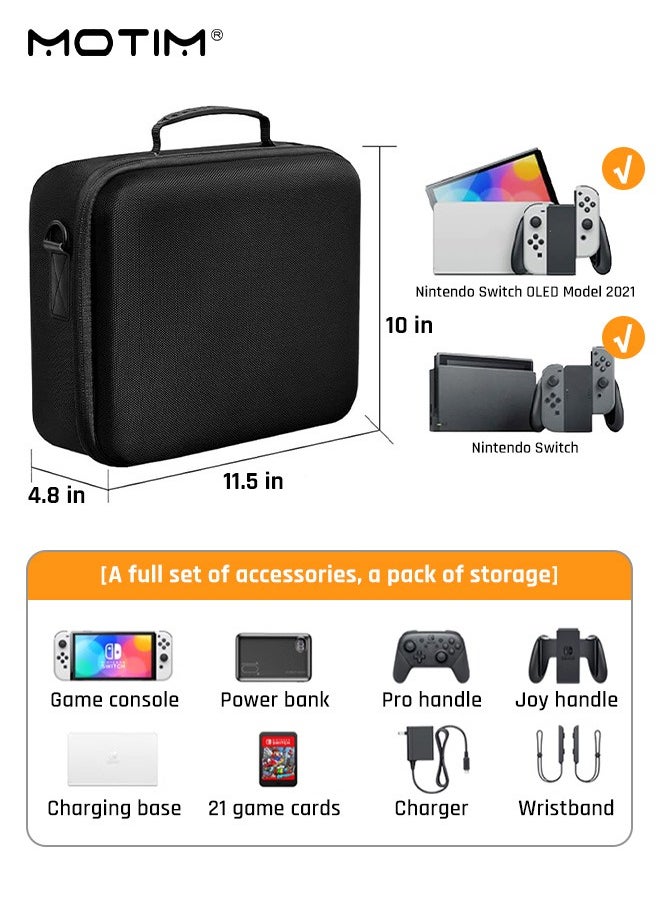 Motim - Switch Carrying Case for Nintendo Switch and Switch OLED Model, Gaming Storage Hard Bag with 21 Game Cards, Cross-Body Travel Bag Suitcase Rugged for Switch Console and Accessories, Waterproof, Large Capacity - Image 1