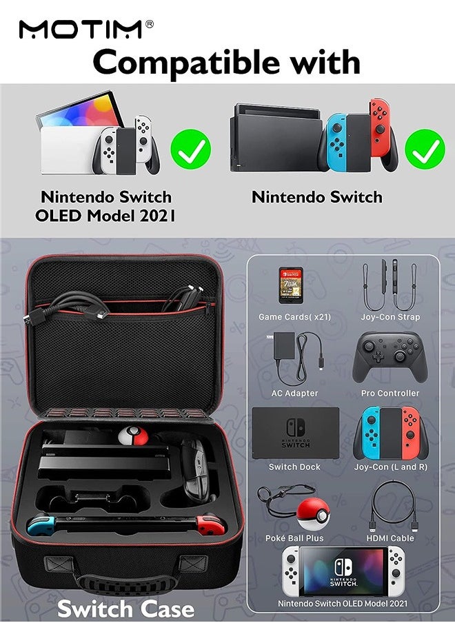 Motim - Switch Carrying Case for Nintendo Switch and Switch OLED Model, Gaming Storage Hard Bag with 21 Game Cards, Cross-Body Travel Bag Suitcase Rugged for Switch Console and Accessories, Waterproof, Large Capacity - Image 1