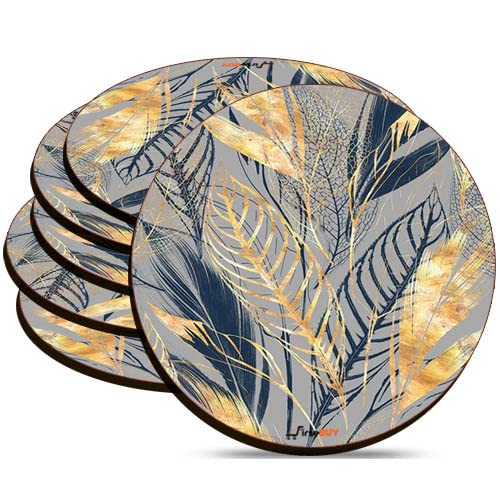 FirseBUY Coaster Set 6 Pcs Beautiful Multi Leaf Art MDF Wood Material Drink Coasters HeatResistant Round Coaster for Home and Kitchen Office Table Dining Table Home Decor 35 Inches - Image 1