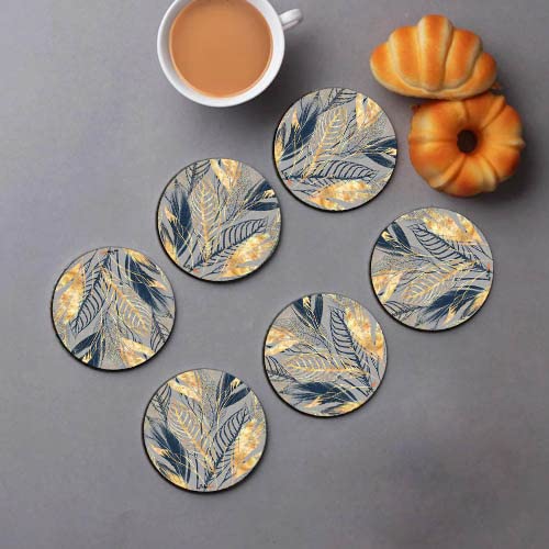 FirseBUY Coaster Set 6 Pcs Beautiful Multi Leaf Art MDF Wood Material Drink Coasters HeatResistant Round Coaster for Home and Kitchen Office Table Dining Table Home Decor 35 Inches - Image 4