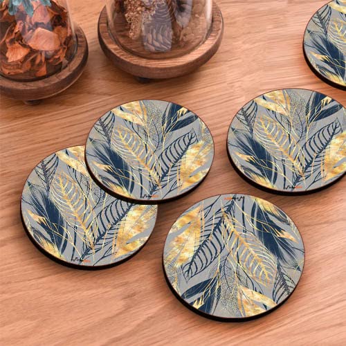 FirseBUY Coaster Set 6 Pcs Beautiful Multi Leaf Art MDF Wood Material Drink Coasters HeatResistant Round Coaster for Home and Kitchen Office Table Dining Table Home Decor 35 Inches - Image 2