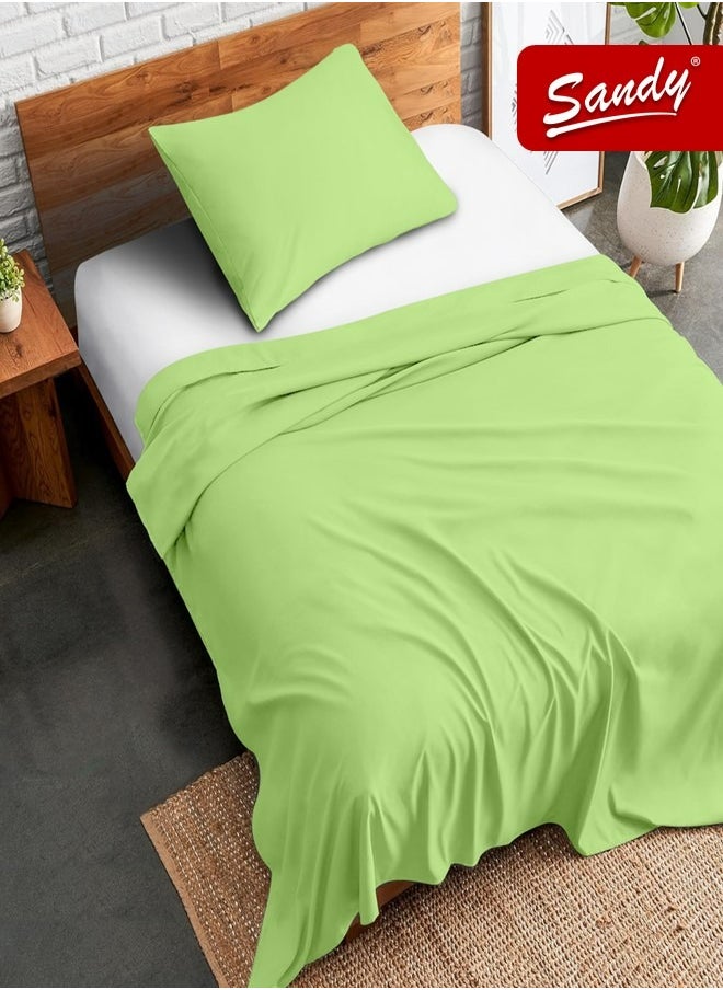 Sandy - Sandy Premium Hotel Quality Flat Sheet and Pillow Case, Bed Sheet 2 Pieces Set, Soft & Breathable and Cooling, Extra Twin Size 243 x 167 cm, Green Apple - Image 1