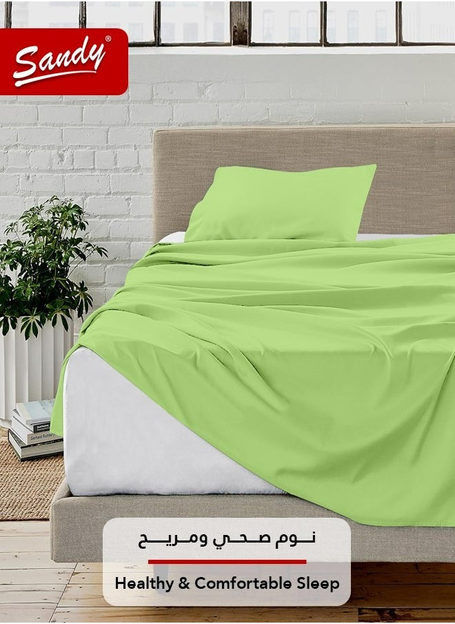 Sandy - Sandy Premium Hotel Quality Flat Sheet and Pillow Case, Bed Sheet 2 Pieces Set, Soft & Breathable and Cooling, Extra Twin Size 243 x 167 cm, Green Apple - Image 1