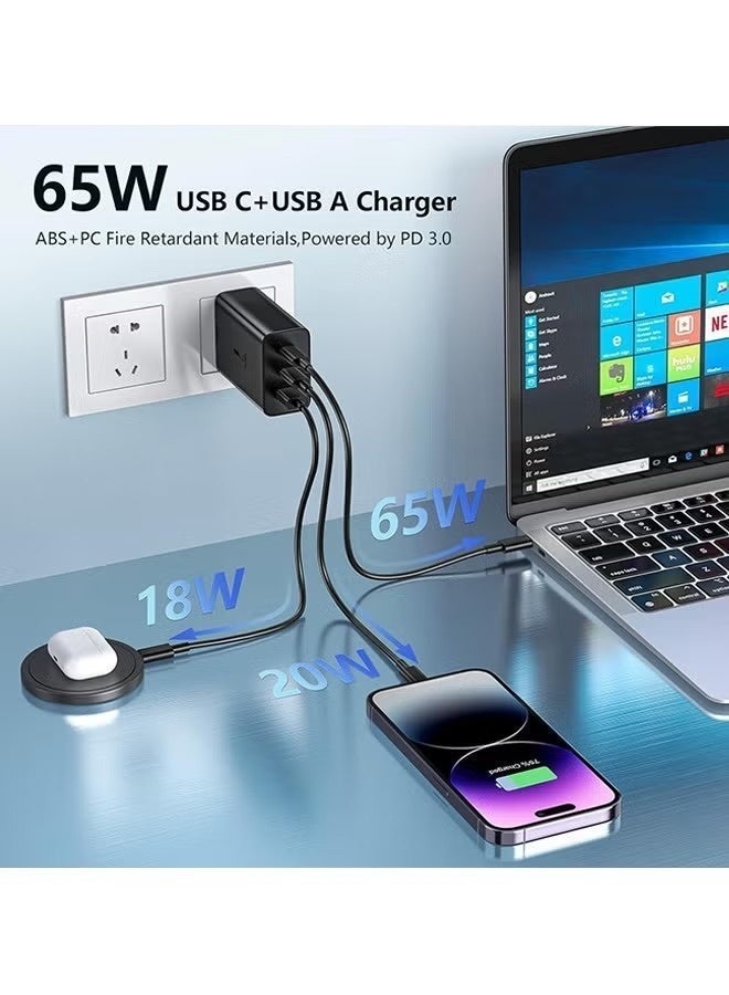 65W Super Fast Charger 3-Port USB-C PD 3.0 PPS & USB-A Wall Adapter with 1M Type-C Cable – Universal Fast Charging Power Adapter for iPhone 16/15, Samsung Galaxy S24/S23/S22, MacBook, iPad, Tablets & Laptops - Image 2