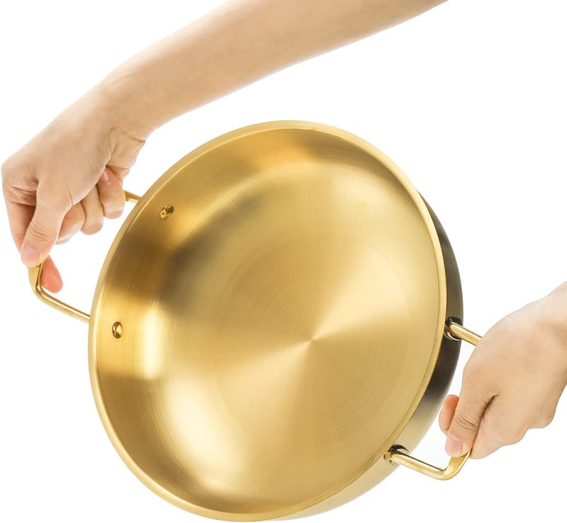 Okllen Set of 3 Korean Ramen Noodle Pot with Handles, Stainless Steel Everyday Pan, Golden Korean Cooking Pot for Soup, Noodle, Pasta, Home and Outdoor, Dishwasher Safe, Size 7", 8.7", 9.5" - Image 5