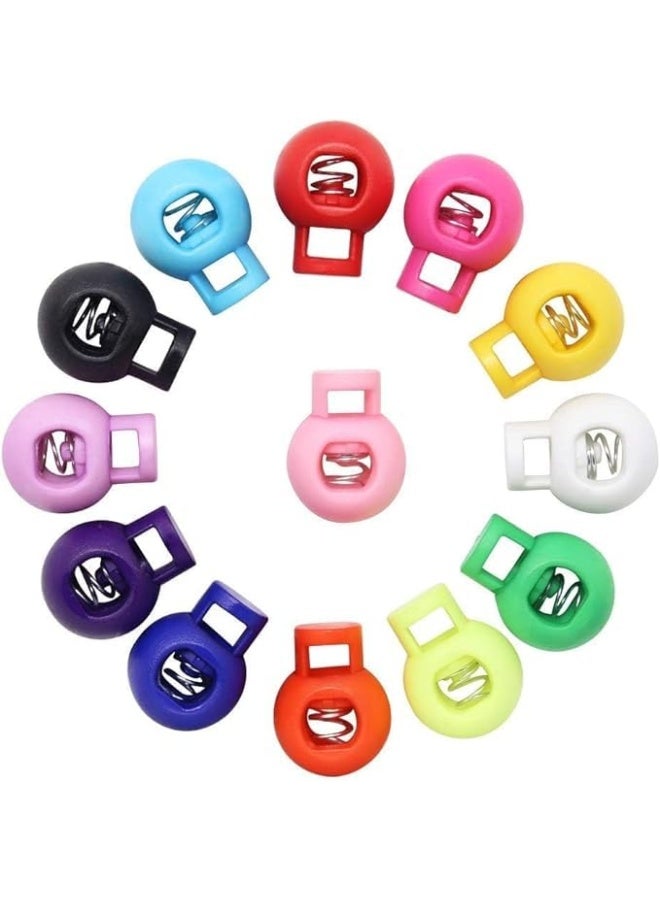 Hysagtek 100 Pieces 13 Colors Plastic Spring Cord Lock End Round Toggle Stoppers For Camping Hiking Shoelace Replacement Sports Backpacks Multicolor  - Image 2