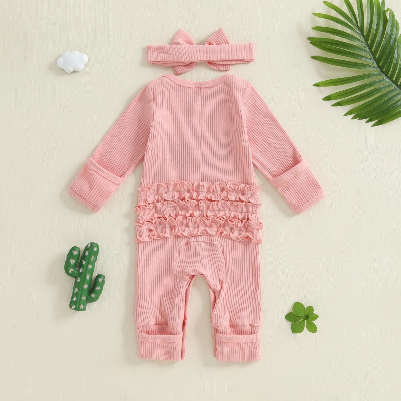 allshope Infant Baby Girl Fall Outfit Sweatshirt Romper Ribbed Western Print Jumpsuit Long Sleeve Bodysuit Cute Newborn Clothes (New to The Herd Pink Highland Cow, Newborn) - Image 4