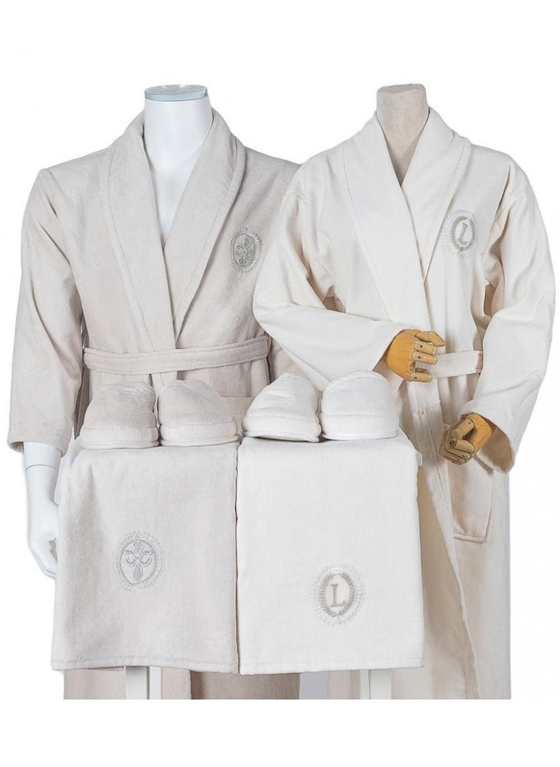 LAMA Home Tekstil Set Bath Robe Beige and Creamy Cables  - Image 1