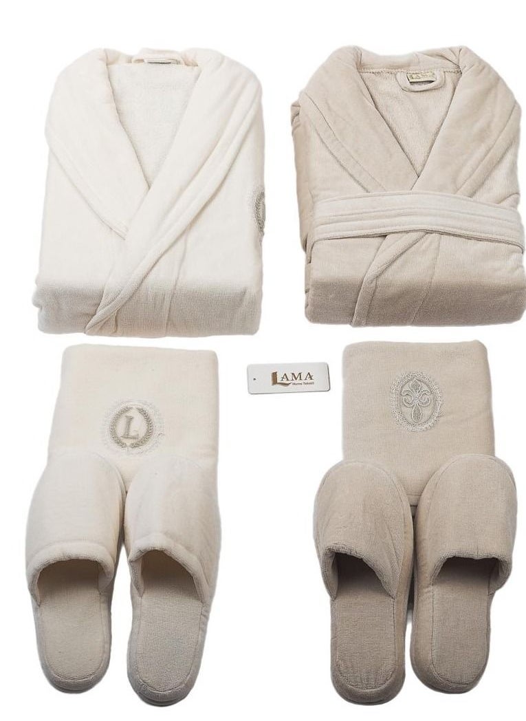LAMA Home Tekstil Set Bath Robe Beige and Creamy Cables  - Image 2