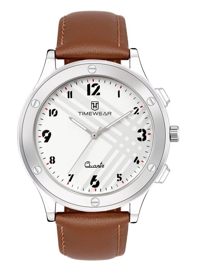 TIMEWEAR Leather Analog New Track White Number Dial Brown Strap Watch For Men, Brown Band - Image 3