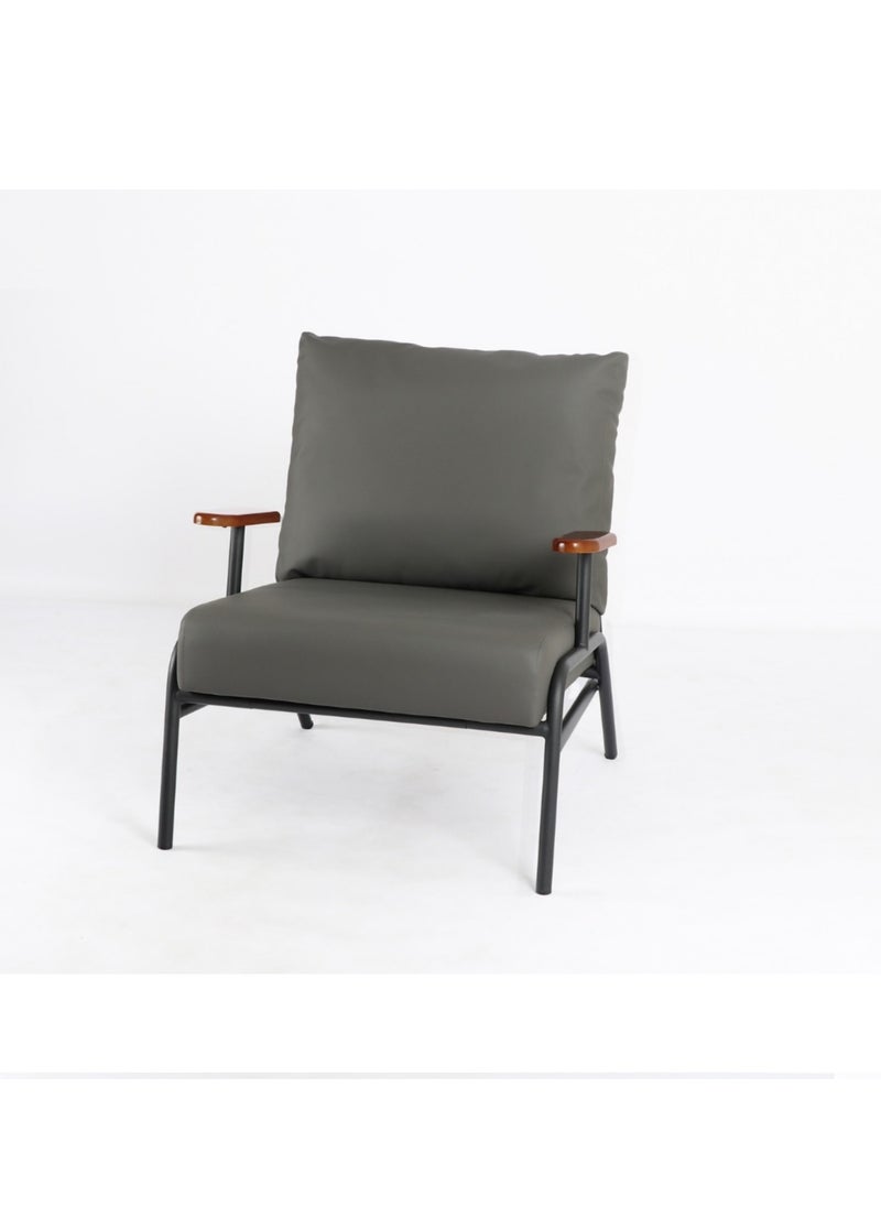 Generic Green Lounge Chair with Metal Frame and Wooden Arms 