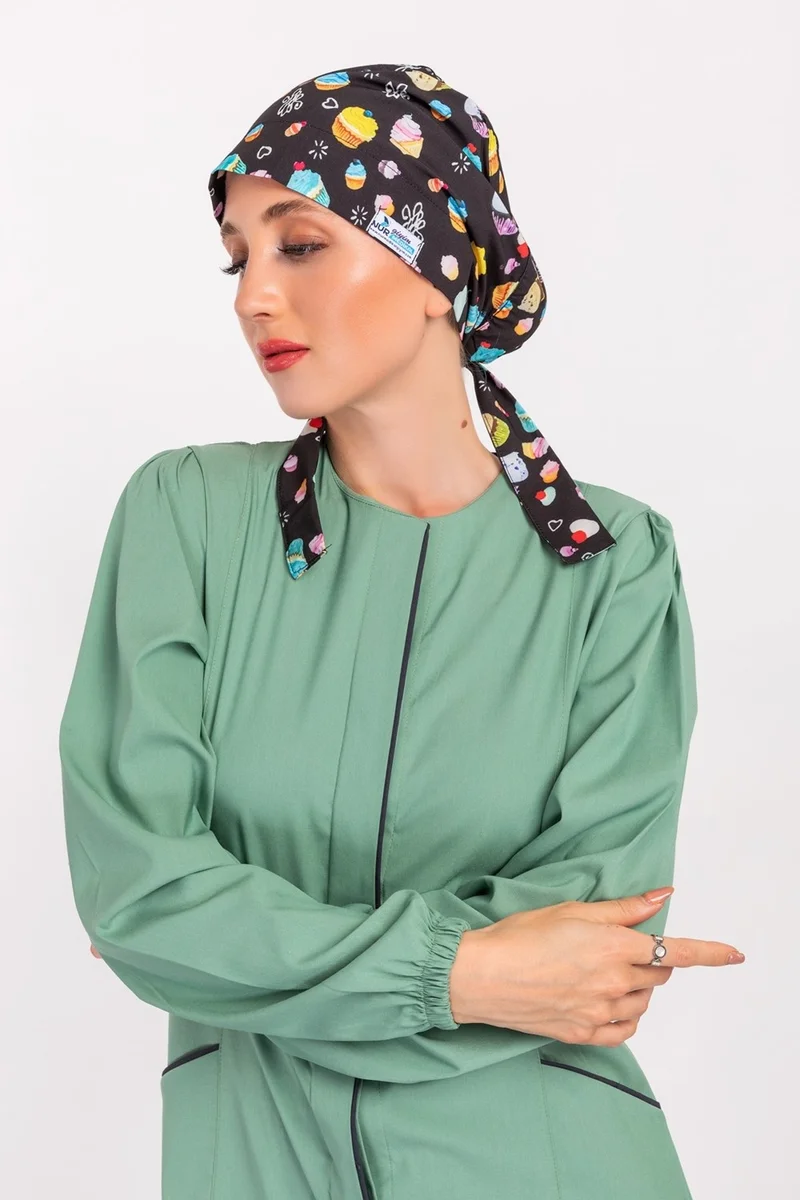 Nur Medikal Giyim Nur Medikal Clothing Cupcake Cake Patterned Nurse Doctor Hijab Bonnet