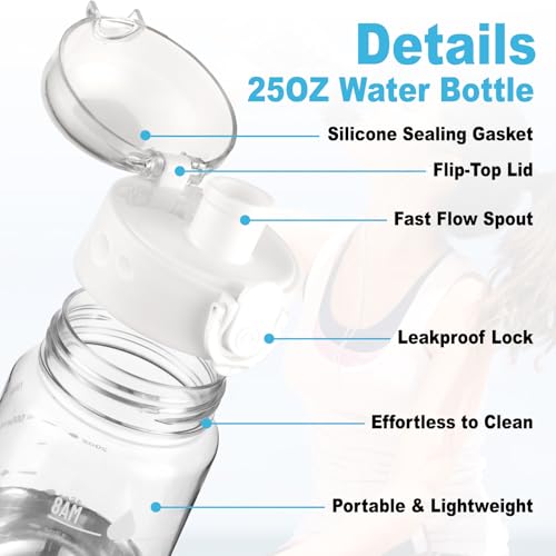 FrutPunch Clear Water Bottle, Wide Mouth Leakproof Water Bottle with Time Marker, 26OZ Plastic Water Bottles, Lightweight for Sports, Travel, White - Image 4