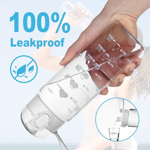 FrutPunch Clear Water Bottle, Wide Mouth Leakproof Water Bottle with Time Marker, 26OZ Plastic Water Bottles, Lightweight for Sports, Travel, White - Image 5